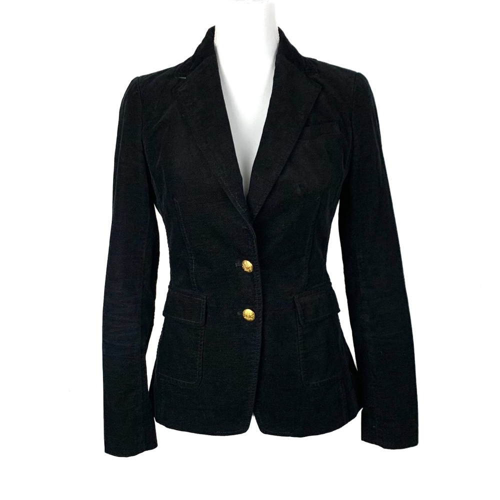 Banana Republic Women 0 Velvet Blazer Black Elbow Patches Tailored Gold Buttons